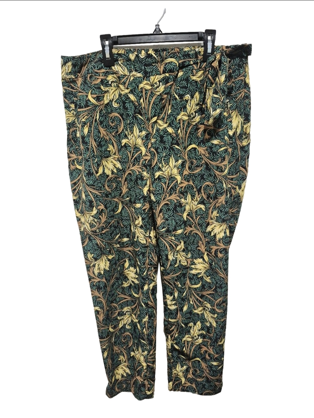 ZARA BASIC William Morris Style Floral Botanical Belted Pants High Rise - Size L